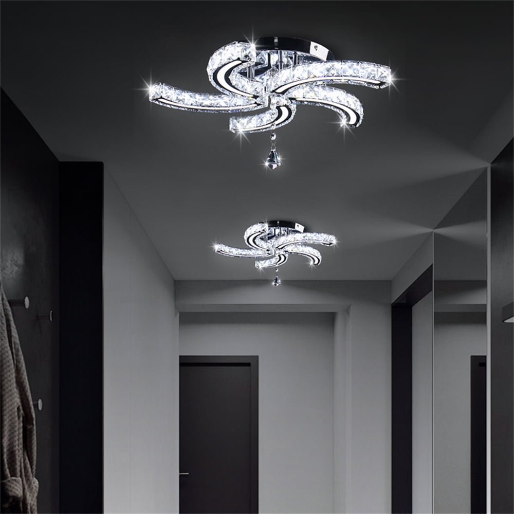 FRIXCHUR Modern Crystal Led Ceiling Light 5 Arms Acrylic Crystal Chandeliers Stainless Steel Pendant Light(Cool White)