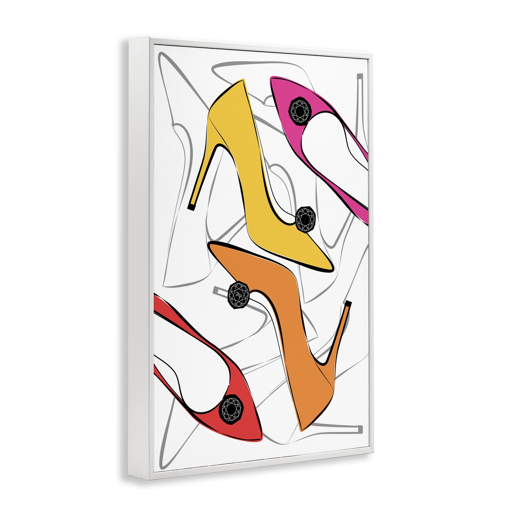 Stupell Industries Bright Happy Heels Beauty & Fashion Painting White Framed Art Print Wall Art, 20 x 30