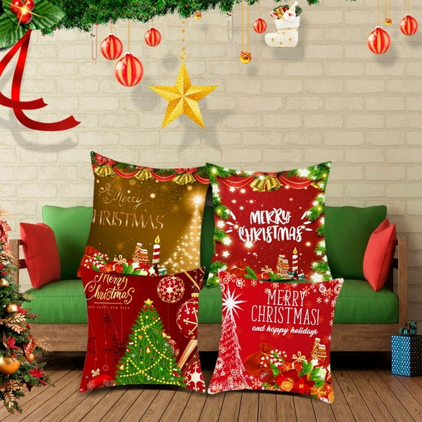 Nepnuser Mexican Merry Christmas Throw Pillow Covers – Set Of 4, 18x18 Inch, Linen Fabric, Festive Holiday Decor