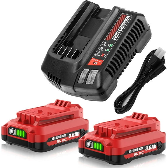 2Pack 20V 3.6Ah Replacement Craftsman V20 Craftsman 20V Lithium Battery and Charger Kit for CMCB202 CMCB204 CMCB206 CMCB201 CMCB100 CMCB124