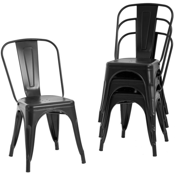 Fdw Metal Chairs Dining Stackable, Matte Black Metal Dining Chairs Set Of 4