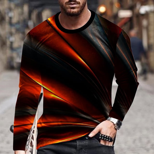 cllios Chandails à Manches Longues pour Hommes T-Shirt Graphique à Illusion d'Optique 3D Grande Taille Décontracté Col Rond Hauts T-Shirts de Designer Fantaisie T-Shirt Léger d'Entraînement Chandails pour Muscles pour Hommes