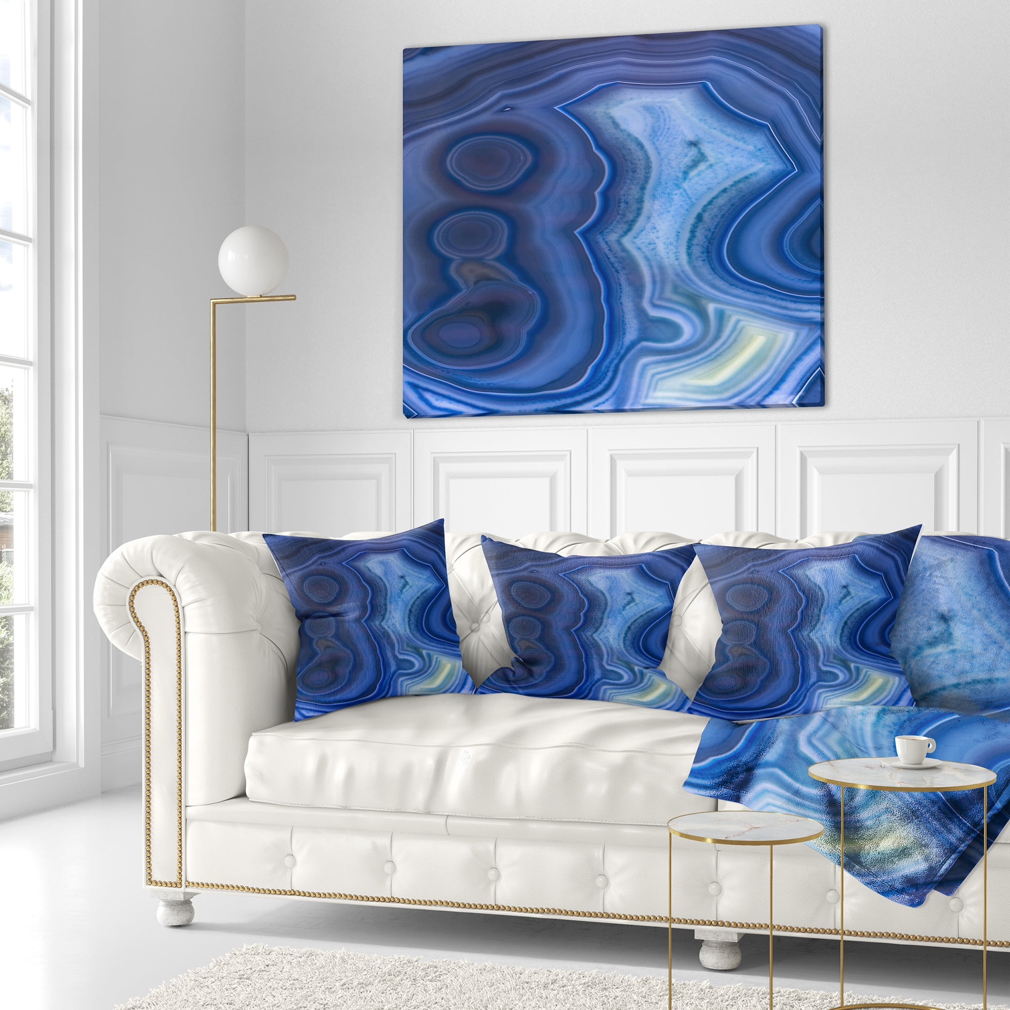 Designart Blue Agate Stone Design - Abstract Throw Pillow - 18x18