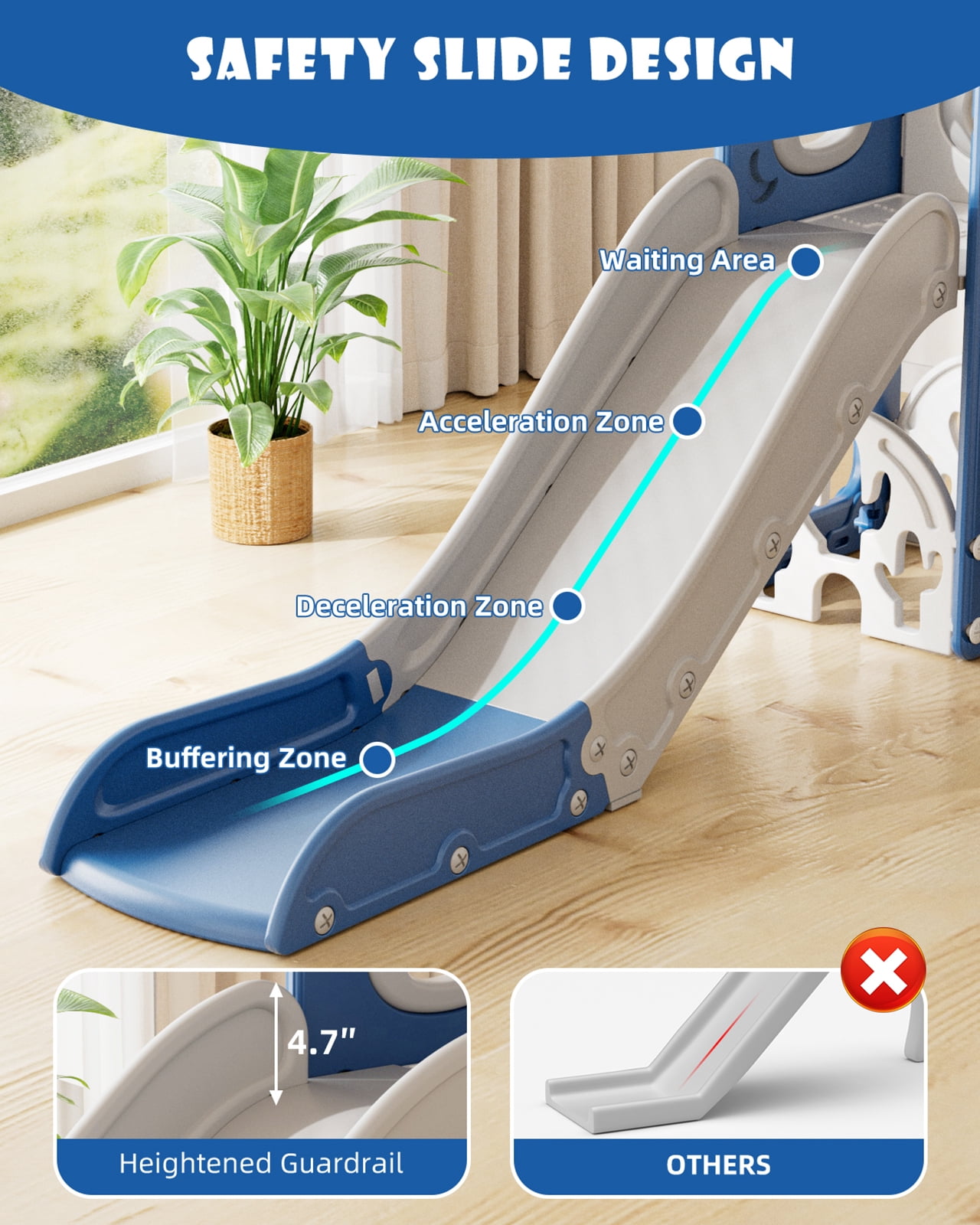 KORIMEFA 13 in 1 Toddler Slide Set, Kids Slide for baby Age 1-4, New Upgrade with Golf Set, Basketball Hoop, Drawing Board for Indoor Outdoor Playset,Toddler Playground,Blue