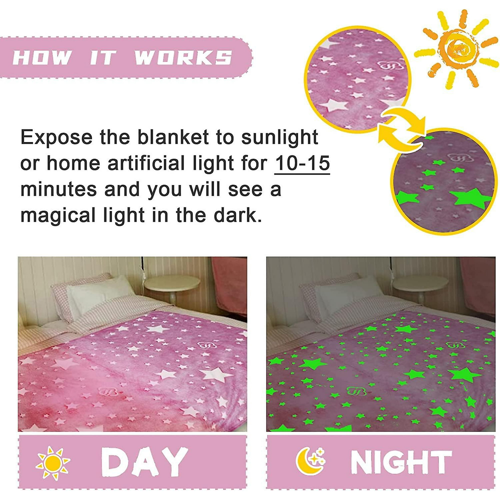 Yeashow Glow In The Dark Blanket For Girls Kids Pink Fluffy Fleece Blanket Throw With Pink 5060