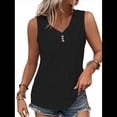 thumbnail image 1 of Camiseta Sin Mangas para Mujer, Conjuntos de Verano, Camisetas con Cuello en V, Camisetas Modernas con Ojales, Ropa Básica Sin Mangas para Vacaciones en la Playa Negro XL, 1 of 7