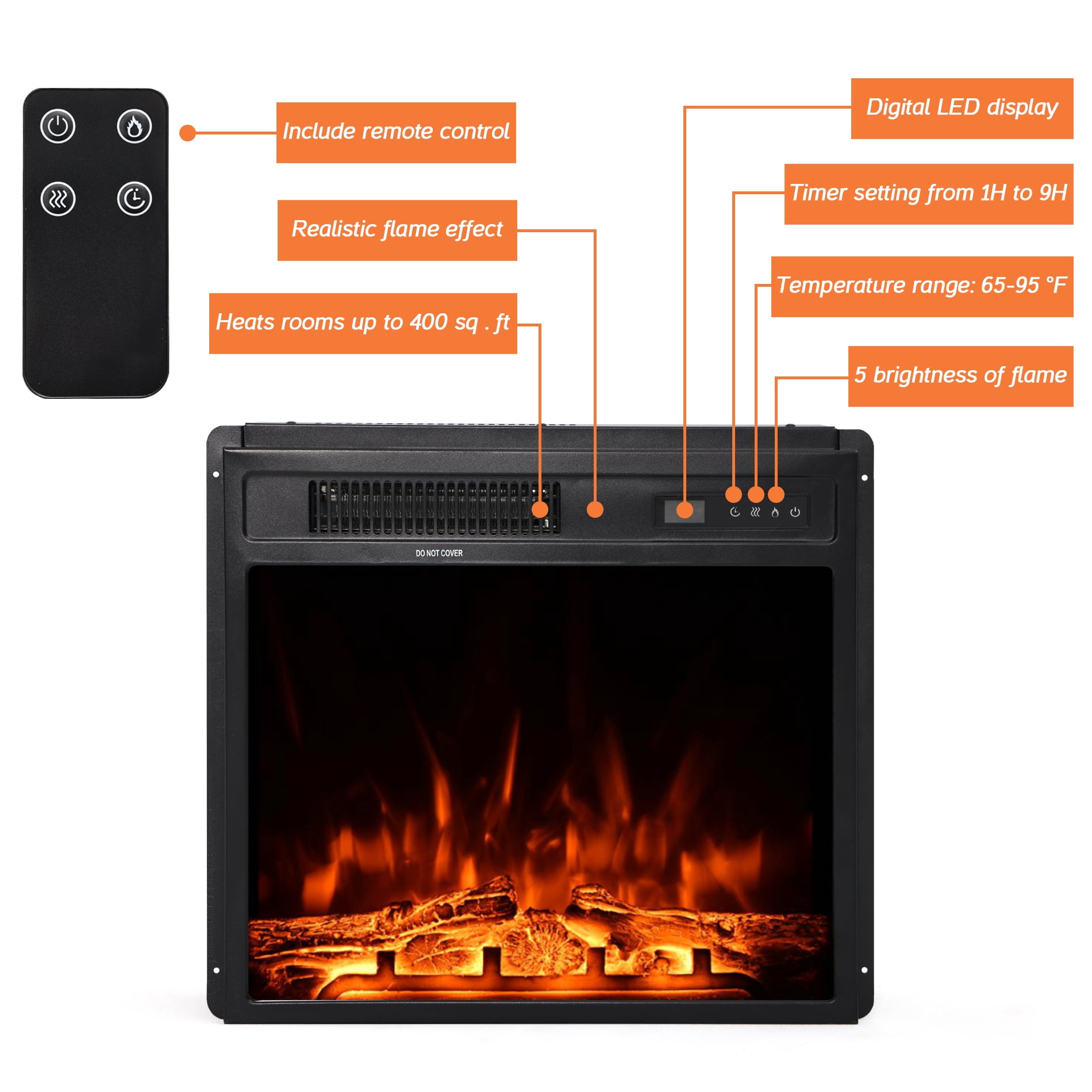 Fireplace TV Stand  for TV's up to 75 Inch, LED Entertainment Center for 80 inch TV with Electric Fireplace, 70 inch, White