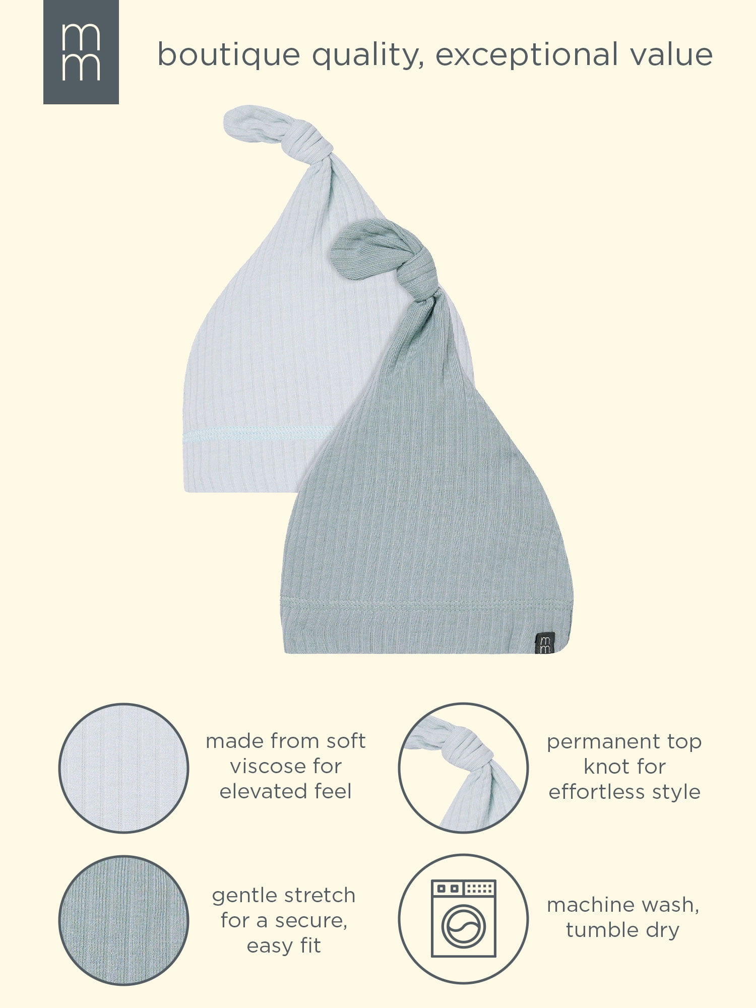 Modern Moments by Gerber Baby Boy Super Soft Viscose Knotted Cap, 2-Pack, Sizes Newborn - 0/6 Months