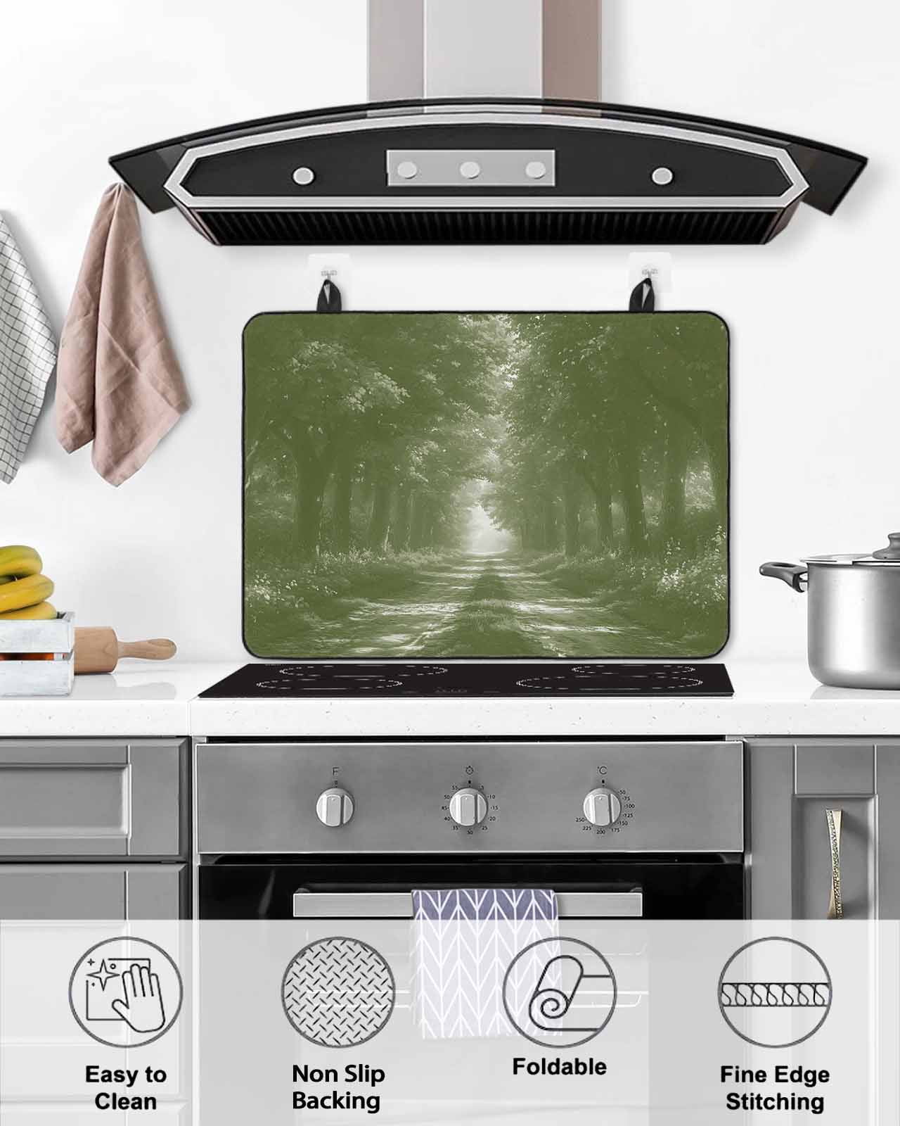 nqOlkjepod Large Induction Cooktop Protector Mat 36"x21", Sage Green Trees Stove Top Covers for Electric Stove, Forest Art Decor Spring Summer Nature Leaf Stove Burner Cover Mats Stove Cover