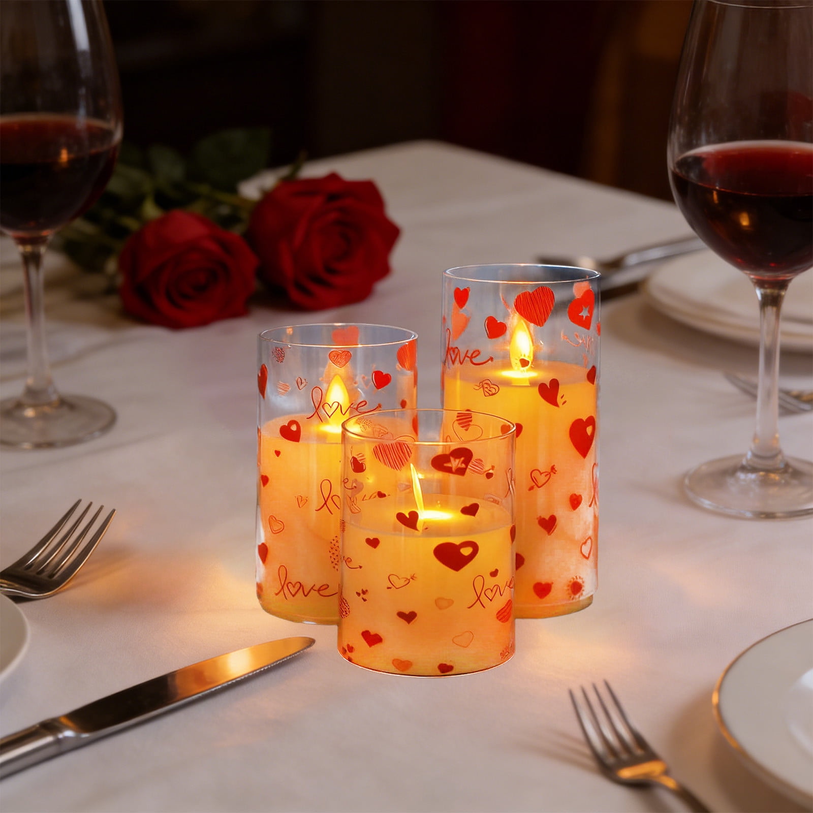 Heart Shape Electronic Flameless Candle With Flickering Wick Set Of 3 Battery Operated Indoor Outdoor Wedding Anniversary Decoration Ambient Light 6Inch