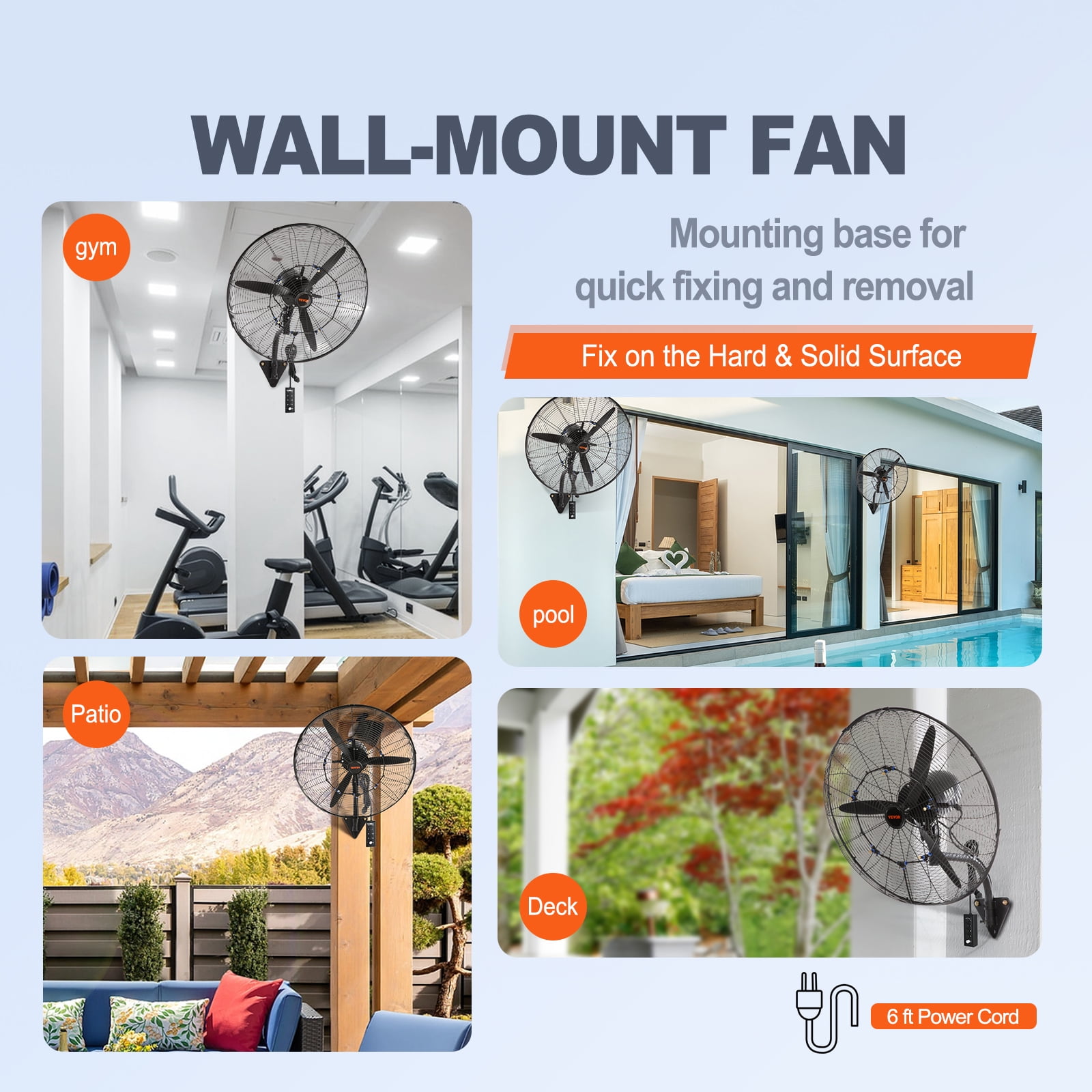 VEVOR Wall-Mount Misting Fan,24 inch, 3-Speed High Velocity Max. 7000 CFM, Waterproof Oscillating Industrial Wall Fan, Commercial or Residential