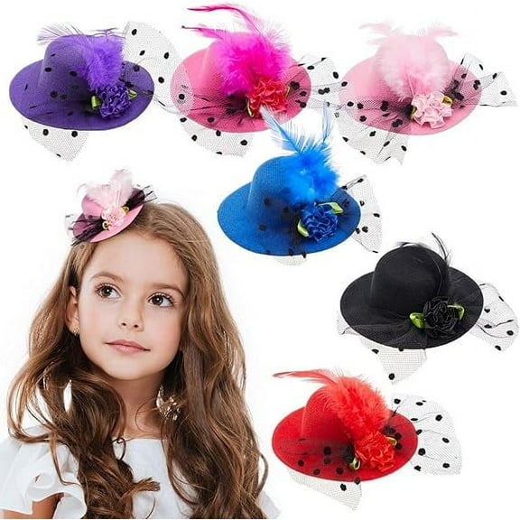 6 Pieces Mini Tea Party Hats for Girls, Clip-On Design - Fancy Hair Fascinators for Women and Girls, Tiny Hat Hair Clips for Tea Party Favors (4 Inches)