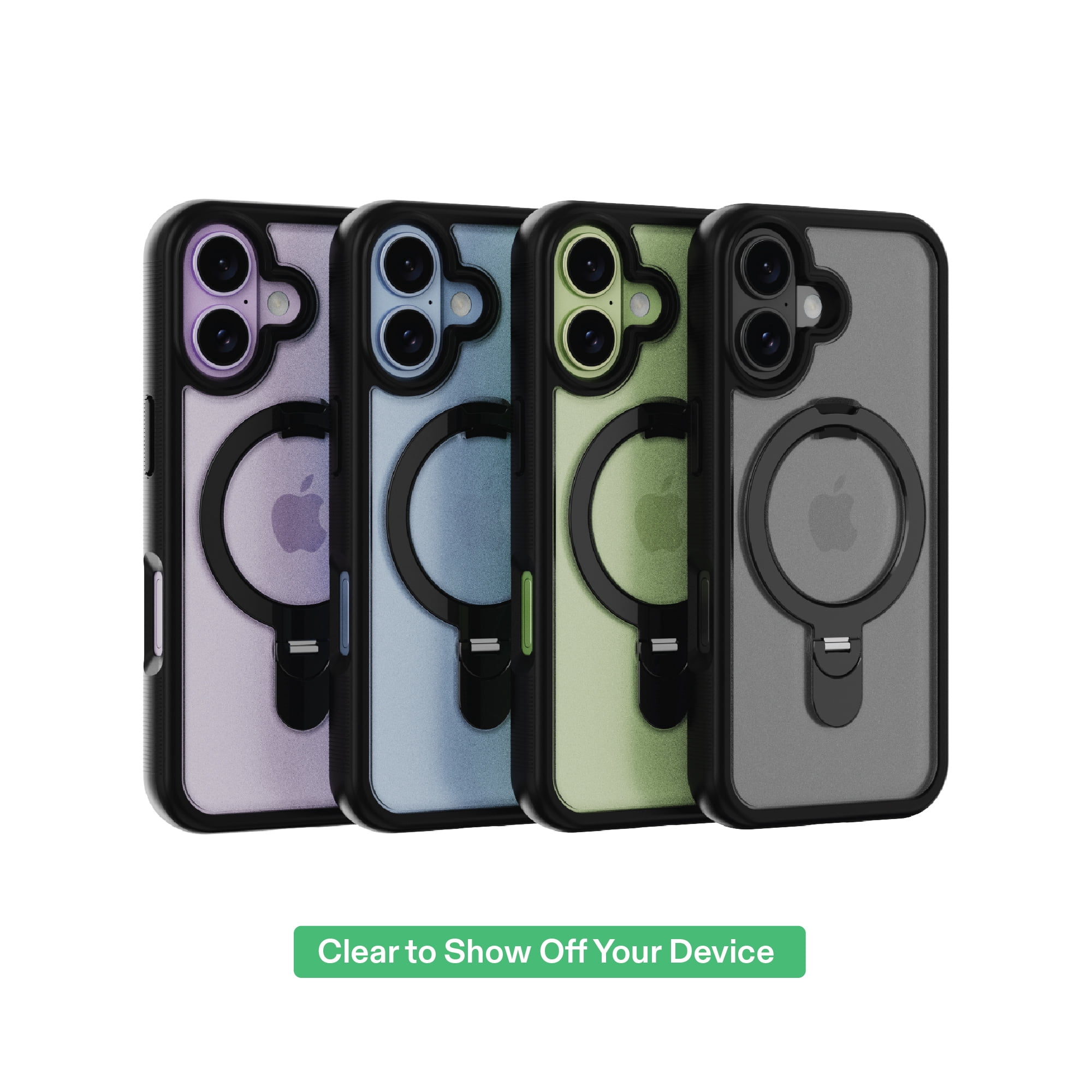 onn MagSafe Compatible Phone Case with Kickstand for iPhone 17 - Black/Frosted Clear