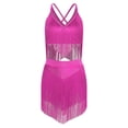 thumbnail image 3 of TiaoBug Women's Fringe Latin Dance Outfits Belly Dancer Sleeveless V Neck Tiered Tassels Crop Top and Skirt Hot Pink S, 3 of 6