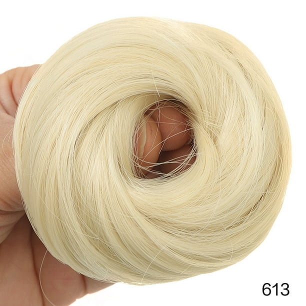Peinado recogido tipo moño despeinado con cabello 100% natural, coleta, coletero, moño rizado natural, postizo con goma elástica para mujer.