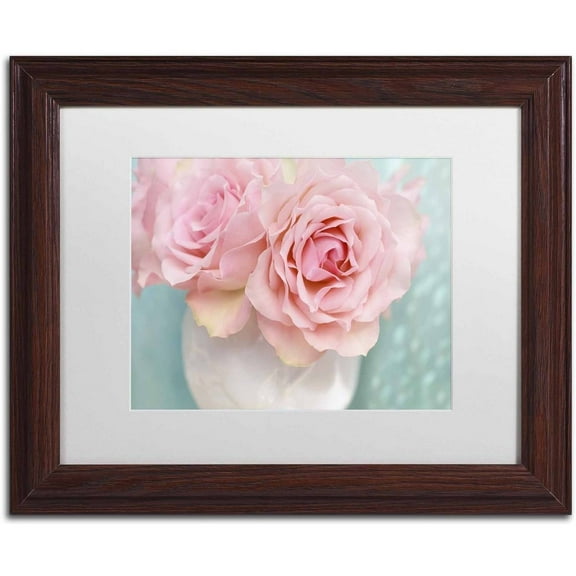 Trademark Fine Art 'Pink Rose Bouquet' Canvas Art by Cora Niele, White Matte, Wood Frame