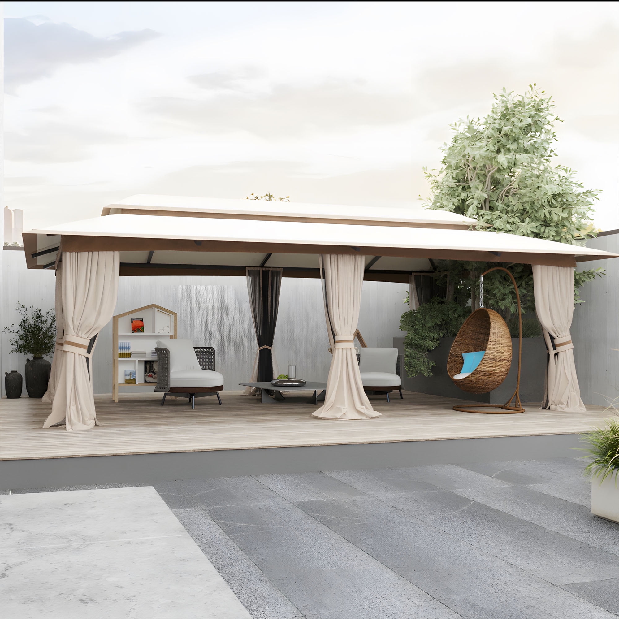 Meetleisure 20'x10' Canopy Gazebo, Patio Party Tent with Vented Soft Top, Outdoor Garden Gazebo for Backyard,Beige