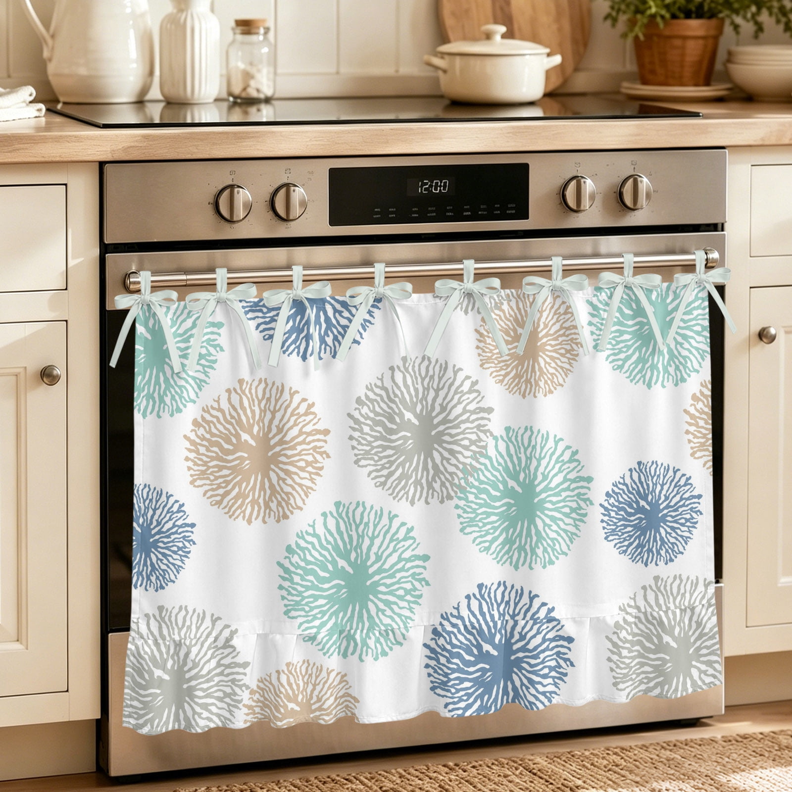 Oven Curtain for Kitchen Abstract Dandelion Spring Floral Stove Curtain With Ruffled Trim Dishwasher Curtains Watercolor Wild Flower Oven Skirt 27 x20