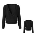 thumbnail image 1 of cuello en v abrigo cruzado top mujer manga larga camiseta Mujer Cuello en V profundo Top Manga larga Color puro Poliéster Algodón Elegante Cruz Abrigo Camiseta Negro L, 1 of 8