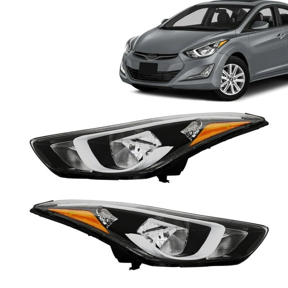 HOUGEET Halogen Headlights Headlamps Fit For 2014 2015 2016 Hyundai Elantra Headlight Assembly With Bulbs Replace Factory 921013Y500 921023Y500 (Pair Passenger and Driver Side)
