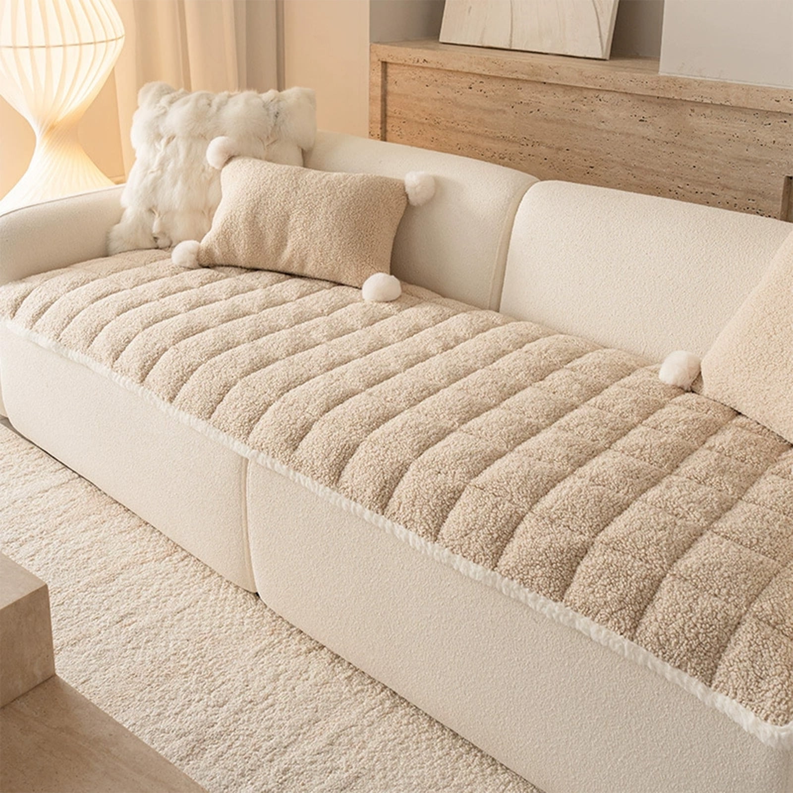 Sofa Seat Cushion,Thick Plush Sofa Cushion Soft Non Slip Fixed Seat Pad Straight Line Design For Autumn Winter Sofa Decoration Living Room Couch And Home Daily Use