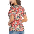 thumbnail image 3 of Vsdgher Small Coral Red Flowers Women Shirts V Neck Short Sleeve Tops T-Shirt Basic Tees, S to 3XLLarge, 3 of 5