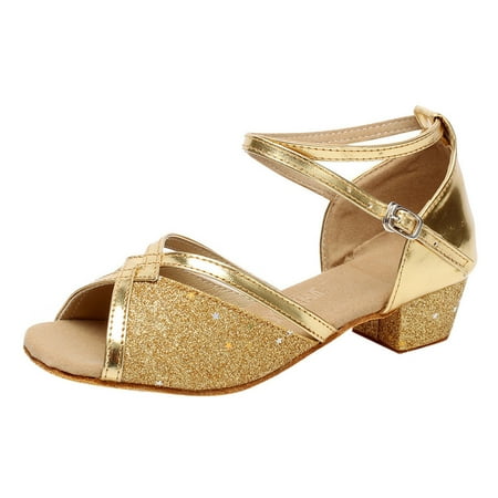 POIUYTR Girls Sandals Low Heel Dress Pump Ankle Strap Open Toe Flower Wedding Party Shoes for Little Kid/Big Kid
