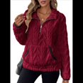 thumbnail image 3 of Suéter de Larga con Cremallera de un Cuarto para Mujer, Sudadera de Forro con Capucha, Sudaderas con Solapa, Suéteres Cálidos con Bolsillos. Vino Tinto S, 3 of 9