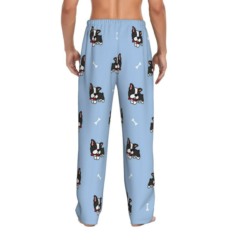 Mens Pajama Pants Bottoms with Pockets cute boston terrier puppy blue Soft Mens Pj Pants Comfy Men Lounge Pants Walmart