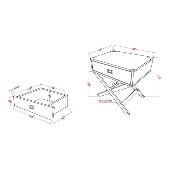 Furniture of America Nenol Contemporary Wood X-Shape Legs End Table in White