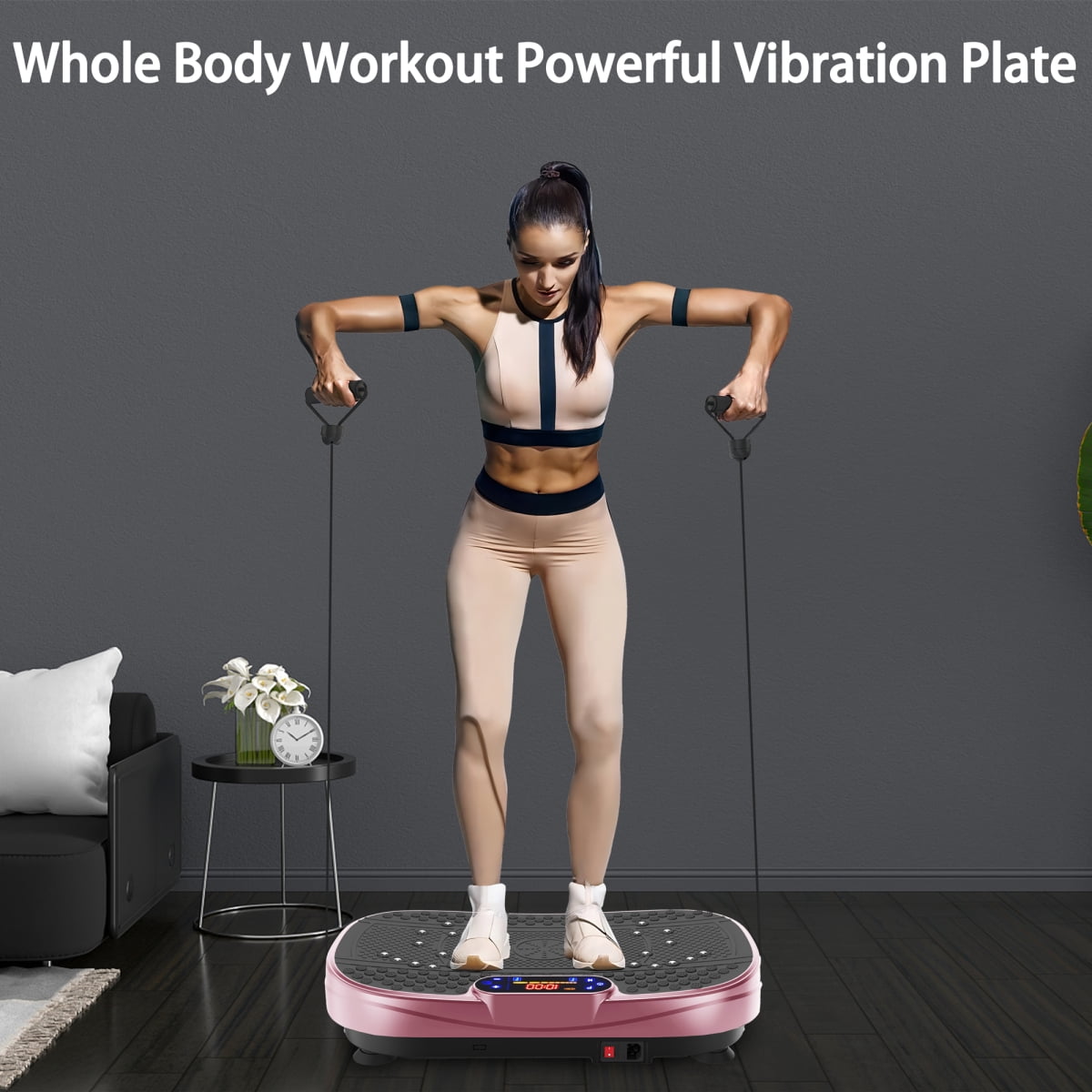 ZHICHUN Vibration Plate Fitness Platform Exercise Machine, Adjustable Speed Whole Body Workout Vibration Trainer for Home Gym, Rose Red