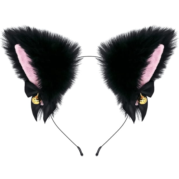 Orejas de gato de zorro Anime Cosplay - Tocado de lobo animal, diadema de Halloween, accesorios de disfraz de tocado con cascabeles