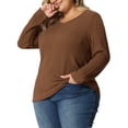 thumbnail image 4 of Agnes Orinda Women's Plus Size Knit Thin Fall Winter Trendy Crochet Comfy Pullover Sweaters 3X Brown, 4 of 6