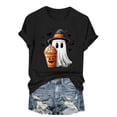 thumbnail image 2 of JOANKDMI Witch Ghost Halloween Shirts for Women Short Sleeve Pumpkin Spice Latte Graphic Tees Casual Fall Autumn Crewneck T-Shirt Novelty Holiday Party Tops, 2 of 6