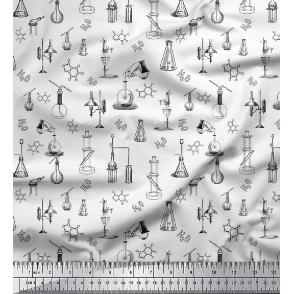Soimoi Georgette Viscose Fabric Scientific Lab Equipments Education Theme Print Fabric by Yard 42 Inch Wide