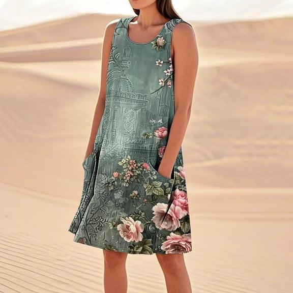 Plus Size Sundresses Maxi Dresses for Women Women's Solid Color Casual Sleeveless Linen Loose Fitting Dress With Pockets M Multicolor XL