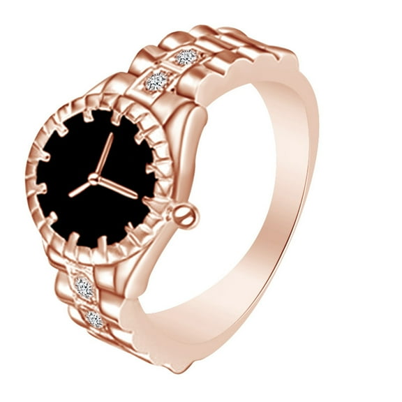 AFFY 14k Rose Gold Over Sterling Silver Round Shape White Cubic Zirconia Watch Shape Ring