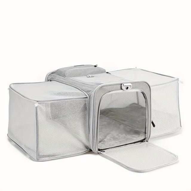 Sac de Transport pour Chat Extensible pour Deux Chats – Grande Capacité, Caisse de Voyage Portable avec Maille Respirante, Fermeture Éclair, Sangles et Poignées Réglables, Design Double Transport pour Voiture, Vétérinaire et Extérieur