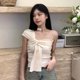 thumbnail image 1 of Camisetas asimétricas con hombros descubiertos para mujer, tirantes fruncidos, anudados, ajustadas, de verano, estilo puro, sexy, Ulzzang, picante, para chicas, look urbano, moda, 1 of 6