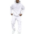 thumbnail image 4 of MELDVDIB Mens Hoodies and Cargo Sweatpants Set Solid Color Long Sleeve Hooded Sweatshirt with Multi Pocket Sweatpants Casual Tracksuit for Daily Wear, 4 of 6