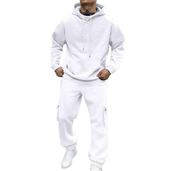 OGLCCG Men's Tracksuit 2 Piece Fleece Hoodie Athletic Jogging Sweatsuits for Men Casual Solid Color Sports Long Sleeve Pullover Suit Set,XL,White
