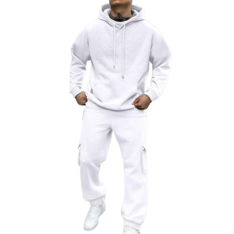 Txeol Mens Fleece Joggers and Hoodie Set 2 Piece Solid Color