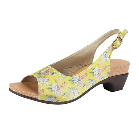 

WNVMWI Sandals Women Women s Slide Sandals Beach Buckle Sandals for Women Yellow Shoes Slippers Flip Flops French High Heeled Sandals for Women s Summer Outer Wear Fish Mouth Thick Heel Flowe Size 42