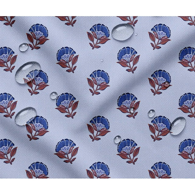 Tissu Taffetas Imperméable d'Extérieur par 2 Yard - Soimoi à Blocs Imprimés Bleu / Résistant aux UV / Idéal pour Housses de Coussins, Imperméables, Rideaux de Douche et Plus / Largeur 56 Pouces