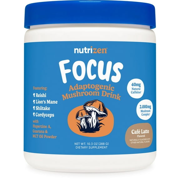 Nutricost Nutrizen AM Focus Adaptogenic Mushroom Drink (Cafe Latte Flavored) 30 Servings - Includes Reishi, Lion's Mane, Shiitake, Cordyceps