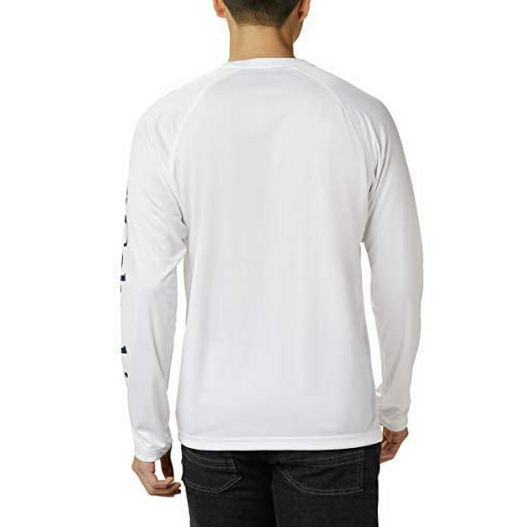 Columbia Men's Fork Stream Long Sleeve Shirt, White/Collegiate Navy Logo,  XX-Large 