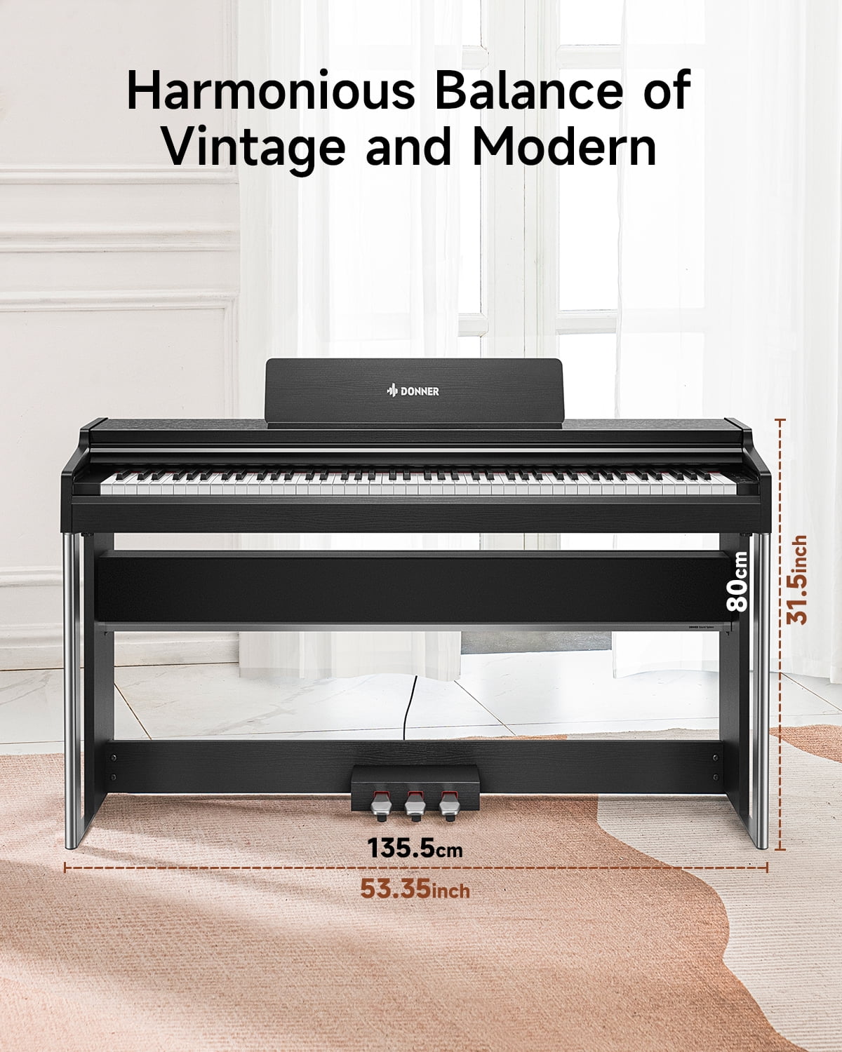 Donner DDP-200 Pro Digital Piano with 88 Key Graded Weighted Keyboard, 2.4" IPS Screen, Record, Wireless Connection, 100+ Sounds, 256 Polyphony, Full Size Piano Keyboard for Beginner, Advanced, Black