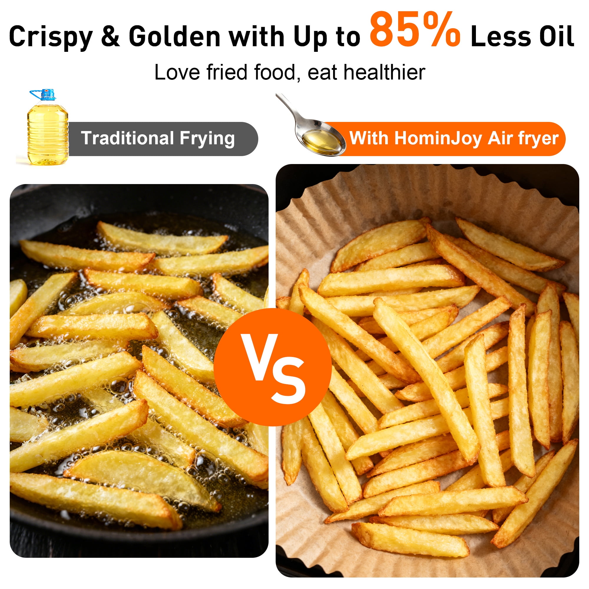 HoninJoy Large Double Air Fryer, 10-in-1 Independent  4+8 QT Baskets Air Fryer with LED Touch Screen (Air Fryer Liner Inclued)