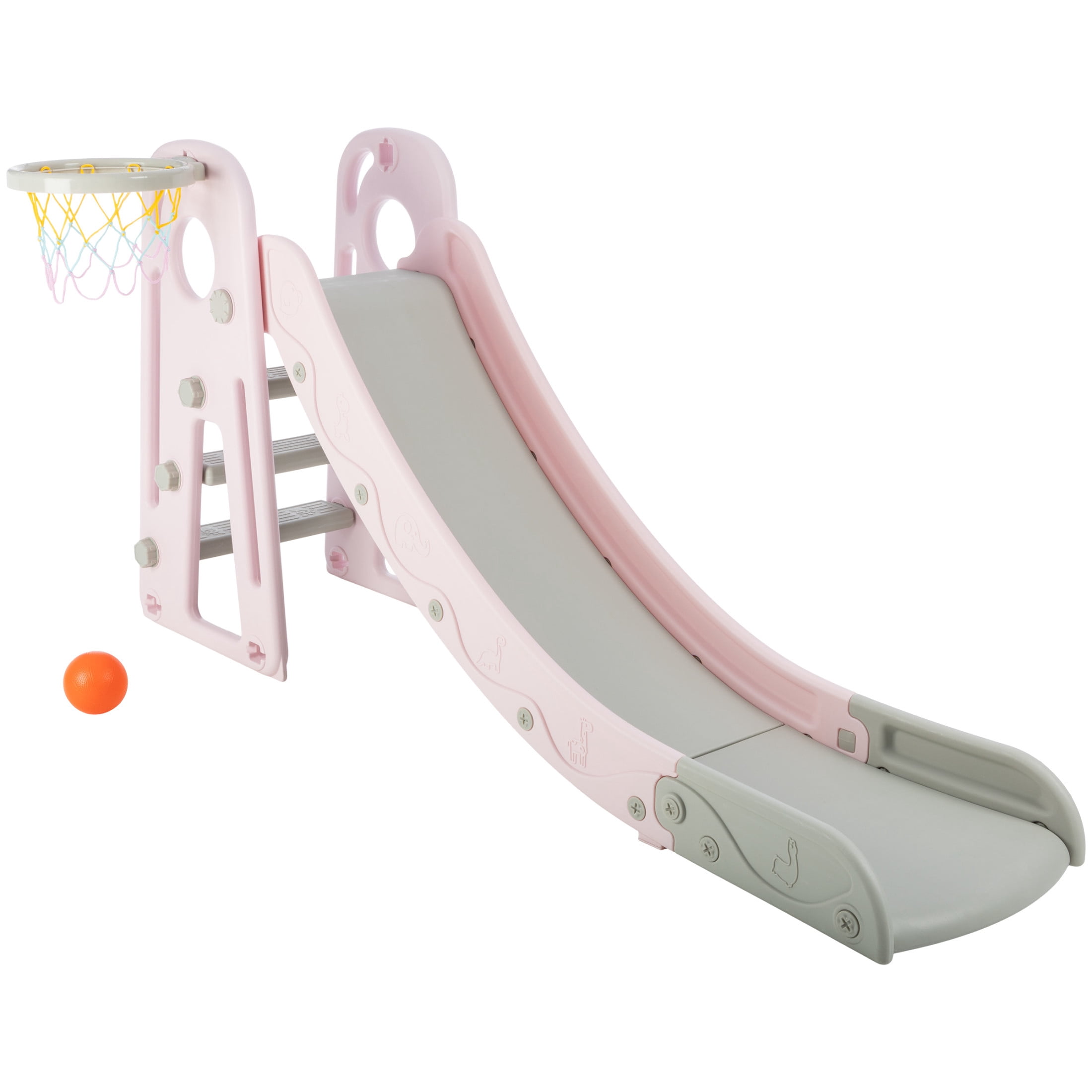 Hey Play Indoor/Outdoor Toddler Slide with Basketball Hoop and Ball (Pink)