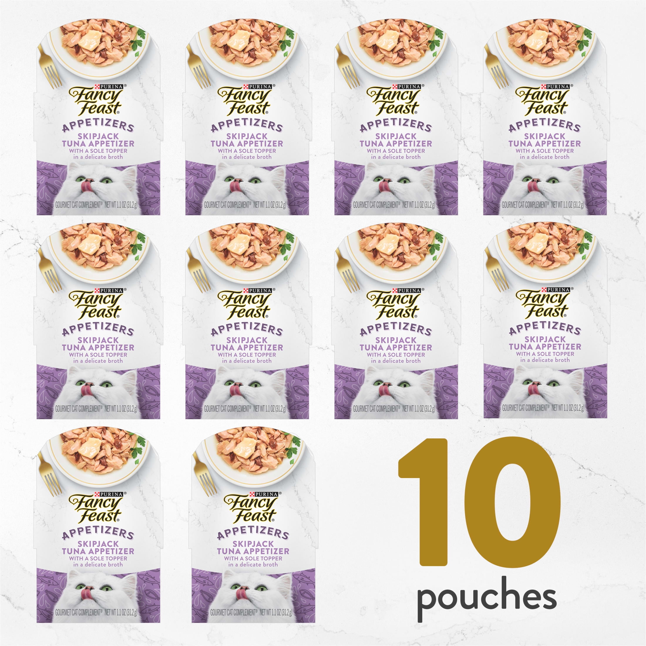 Purina Fancy Feast Appetizers Wet Cat Food, Tuna & Sole in Broth, 1.1 oz Trays (10 Pack)